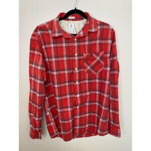 Aigle Mens Red Plaid Long Sleeve Button-Down Flannel Shirt Size Large Cotton